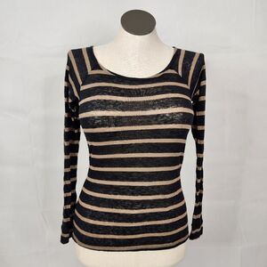 Bobi Striped Semi Sheer Long Sleeve Linen Top Sz XS